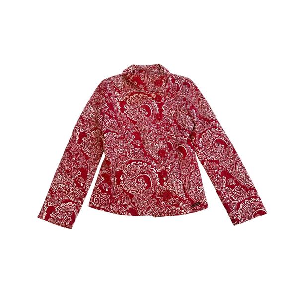 Desigual Red Paisley Button Down Blazer Coat Womens Size 38 Career Office Artsy - Picture 1 of 16